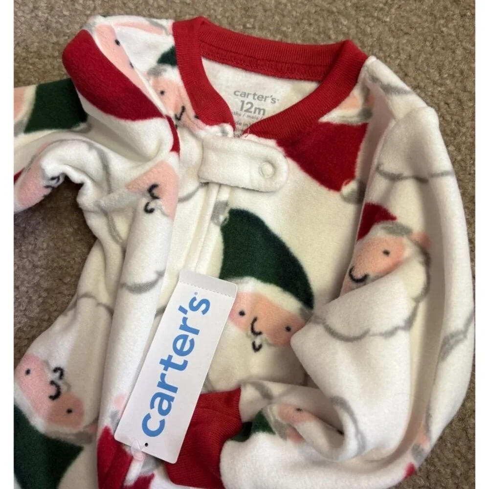 Infant Carters Fleece Baby Christmas Santa 1 Piece Footed Pajama 12 Months